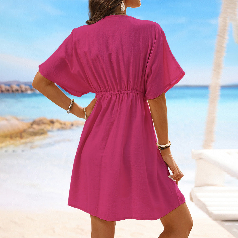 Ice Silk Cloth Lace Stitching Beach Dress Bikini Swimsuit Cover