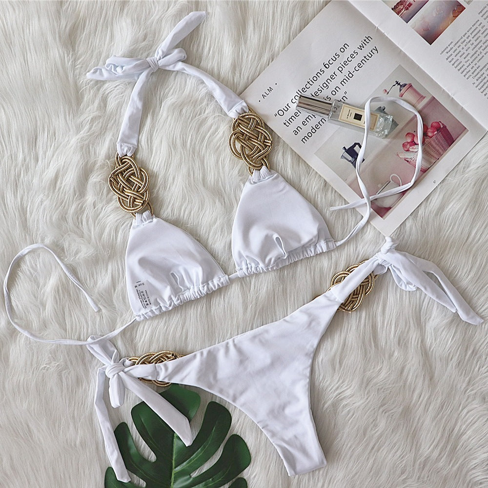 Solid Color Split Swimsuit Sexy Hand-woven